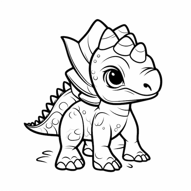 a coloring page of a small dinosaur with a big head generative ai