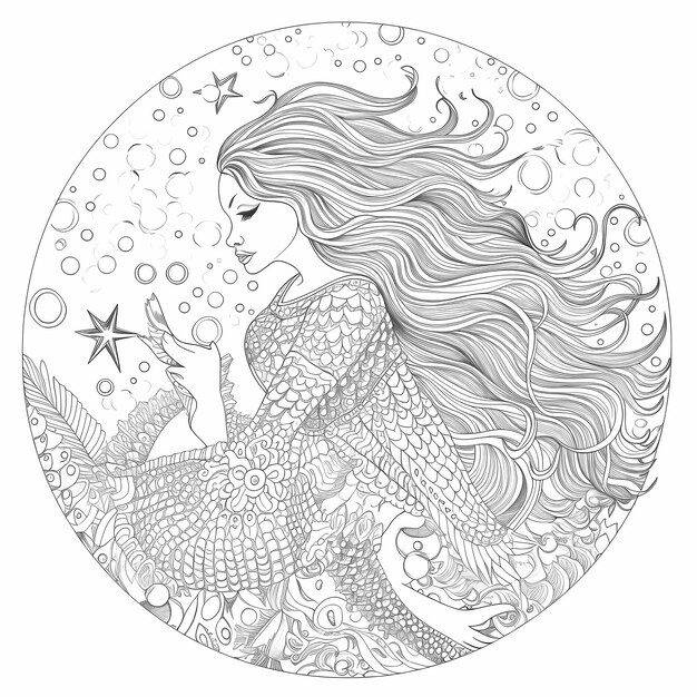 Photo coloring page star fish mermaid long slim fluke and large graceful
