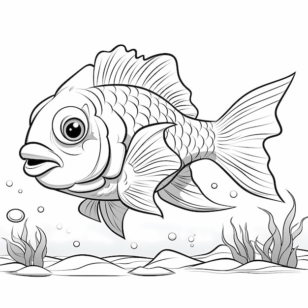 a coloring page for a toddler about a fish cartoon style