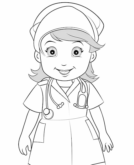 Photo coloring page for toddlers nurse cartoon style thick lines low detail