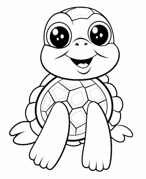 coloring page for toddlers turtle cartoon style thick lines