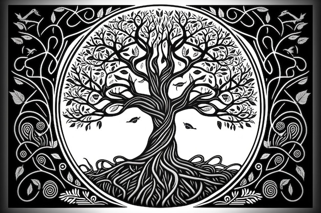 Coloring page tree of life think lines