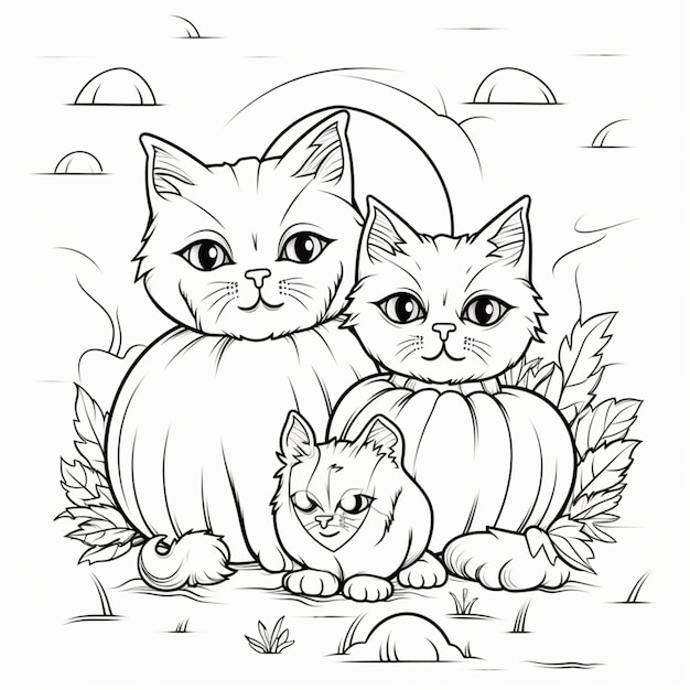 a coloring page of two cats sitting next to each other generative ai