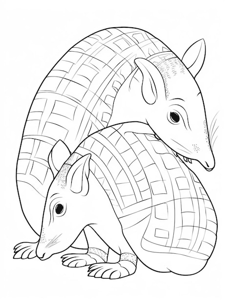 Photo a coloring page of two small animals with a plaid blanket generative ai