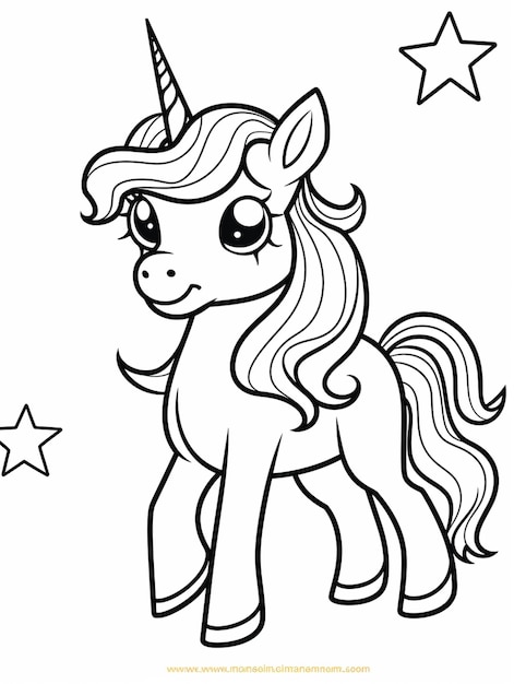 a coloring page of a unicorn with stars on the background generative ai