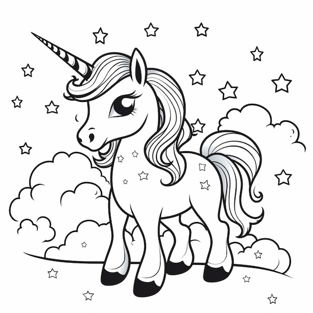 Photo a coloring page of a unicorn with stars on it generative ai