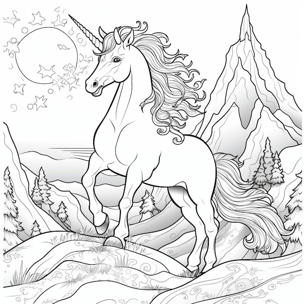 the coloring page of unicorn