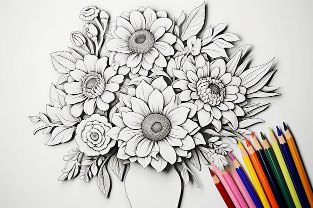 Foto pagina da colorare per disegno di fiori di fate stravaganti