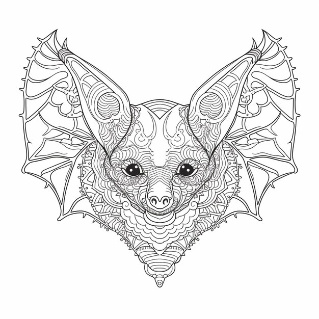 a coloring page with a bat with intricate patterns on it generative ai