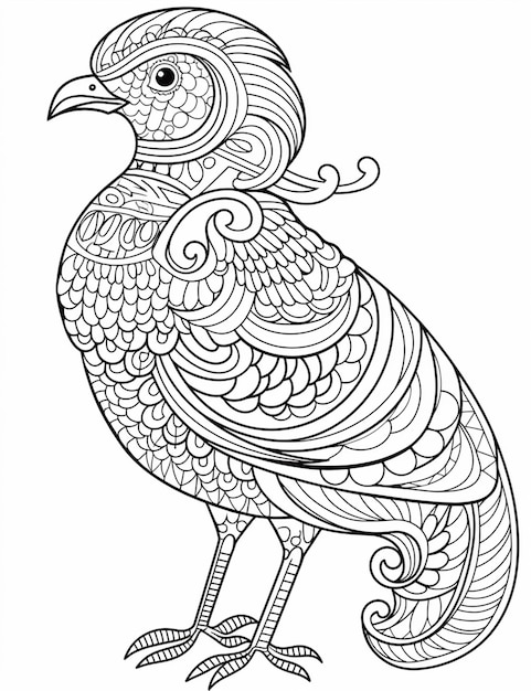 a coloring page with a bird with a pattern on it generative ai