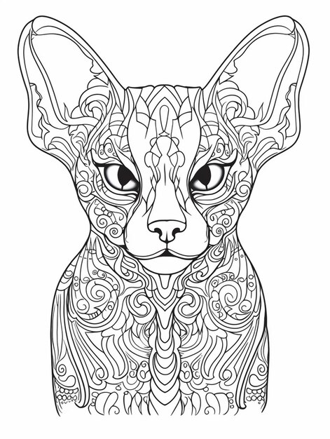 a coloring page with a cat with intricate patterns on it generative ai