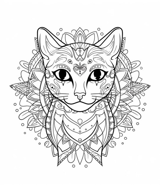 Photo a coloring page with a cats face and a flower pattern generative ai
