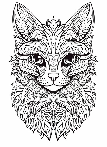 Photo a coloring page with a cats face and a pattern on it generative ai