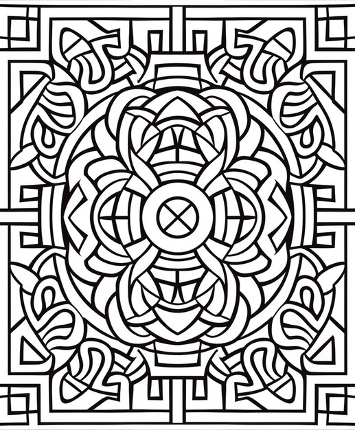 a coloring page with a celtic design in black and white generativ ai