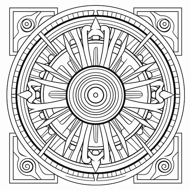 a coloring page with a circular design in black and white generativ ai