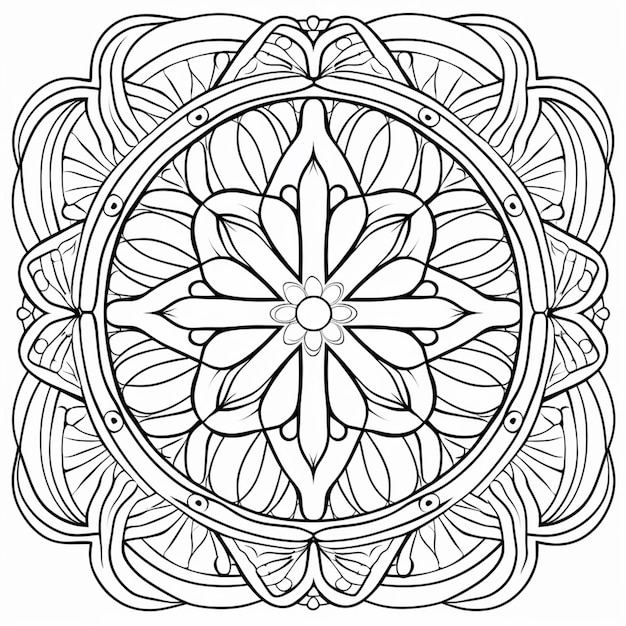 a coloring page with a circular design in black and white generative ai