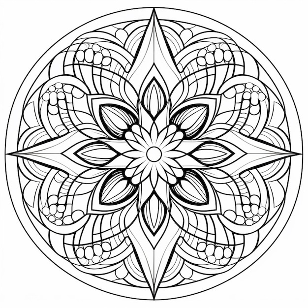 a coloring page with a circular design in black and white generative ai