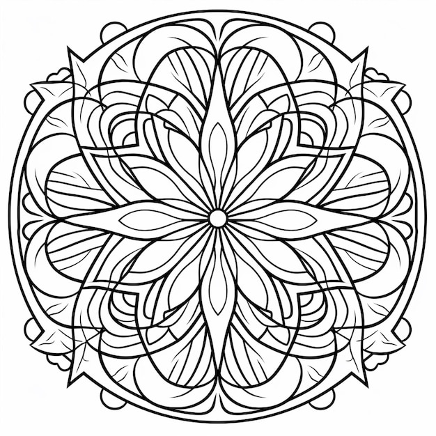 a coloring page with a circular design in black and white generative ai