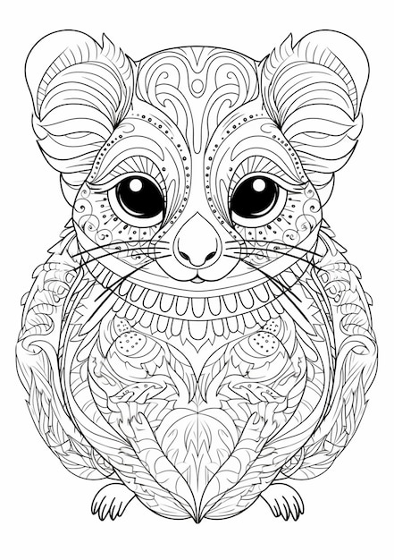 a coloring page with a cute mouse with intricate patterns generative ai