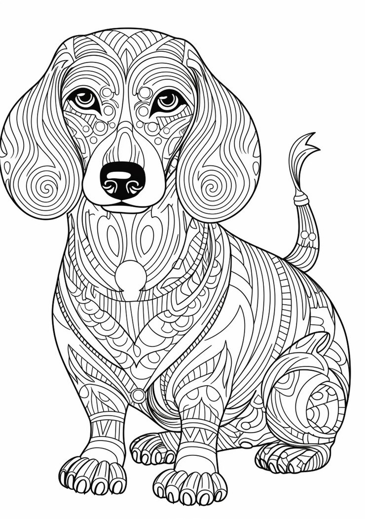 Photo a coloring page with a dog sitting on the ground generative ai