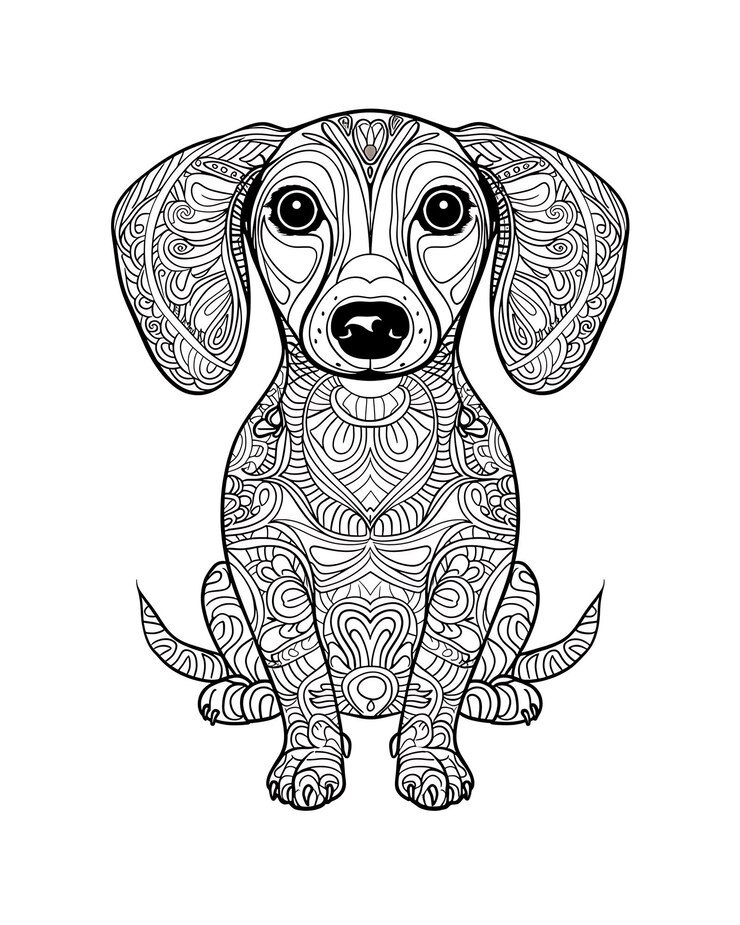 Photo a coloring page with a dog sitting on the ground