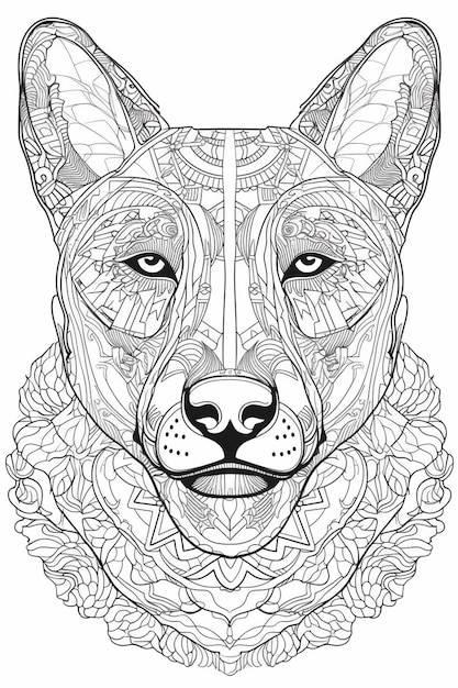 A coloring page with a dogs face and a scarf generative ai