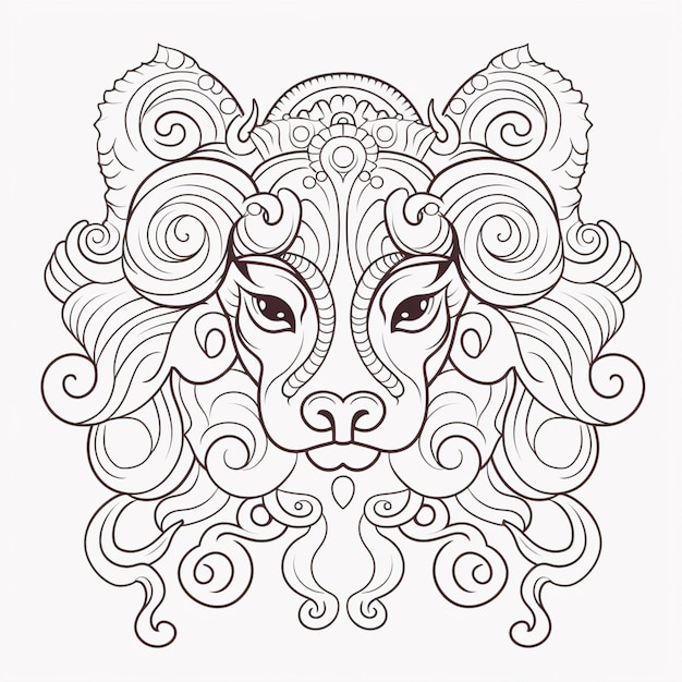 a coloring page with a dogs face and swirly hair generative ai