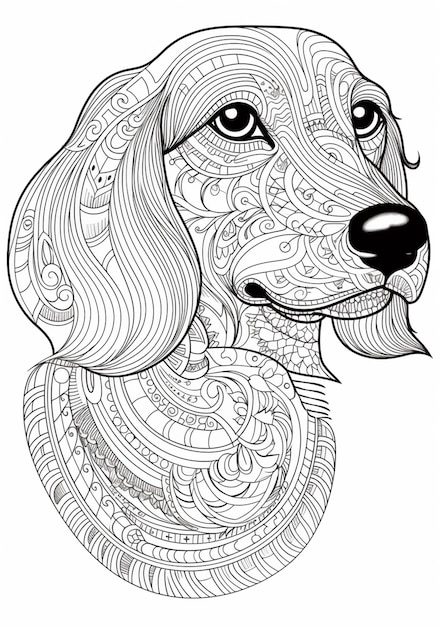 Photo a coloring page with a dogs head and patterns generative ai