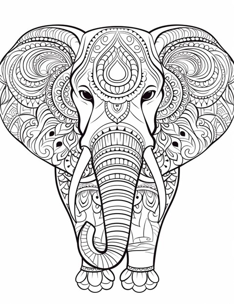 Photo a coloring page with an elephant with intricate patterns generative ai