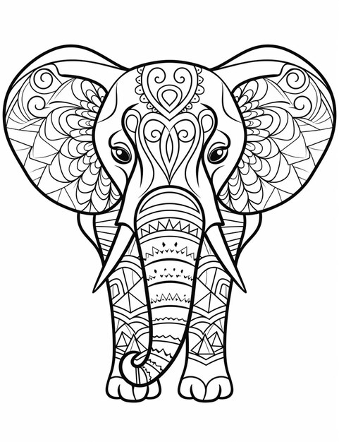 a coloring page with an elephant with a pattern on it generative ai