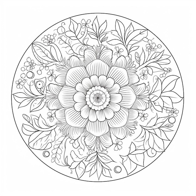 A coloring page with a flower in the center generative ai