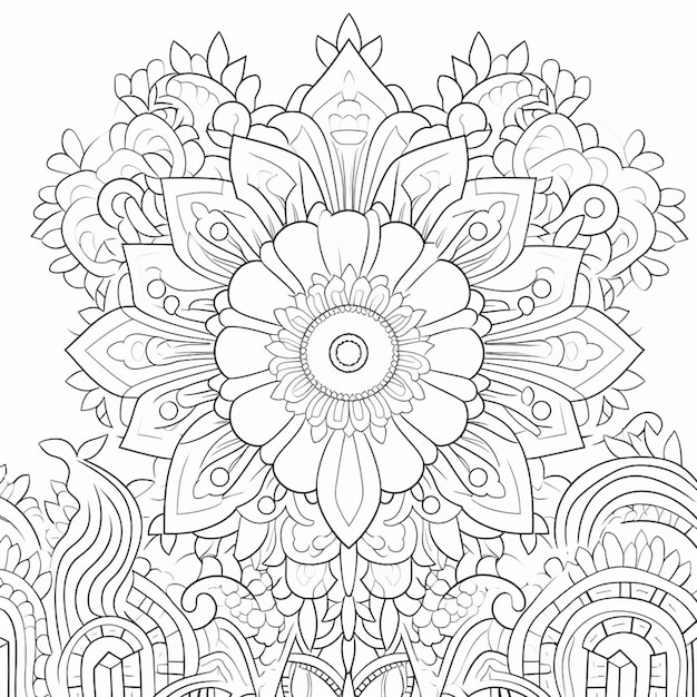 a coloring page with a flower design on it generative ai