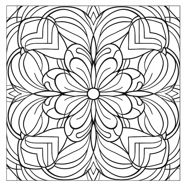 a coloring page with a flower and geometric designs generative ai