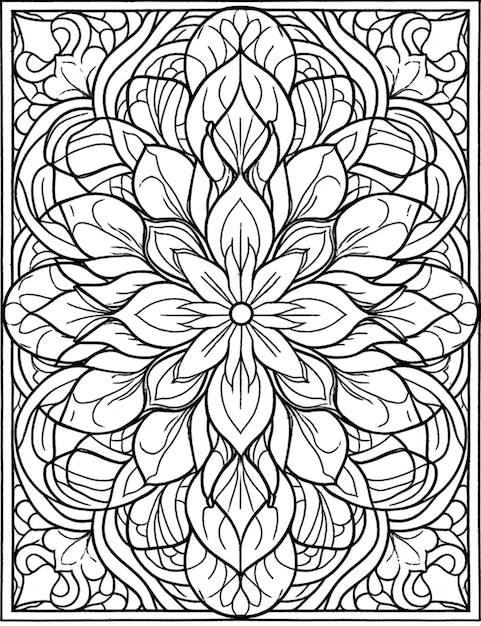A coloring page with a flower in a square frame generative ai