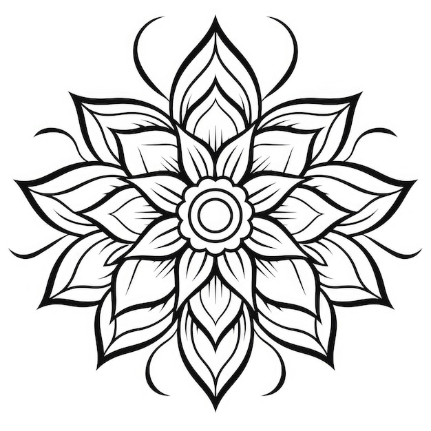 Foto pagina da colorare con modello di fiori ghirlanda doodle nera e bianca mandala floreale bouquet line art