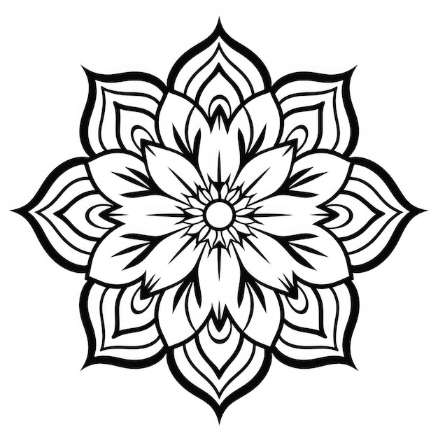 Foto pagina da colorare con modello di fiori ghirlanda doodle nera e bianca mandala floreale bouquet line art