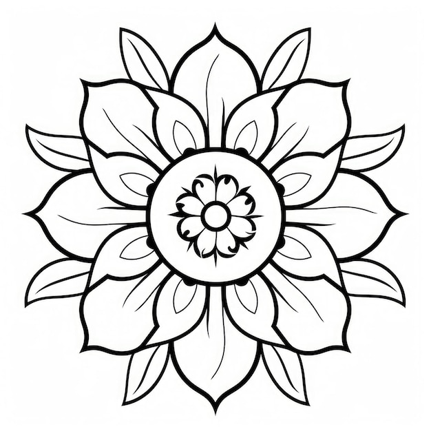 coloring page with flowers pattern Black and white doodle wreath Floral mandala Bouquet line art