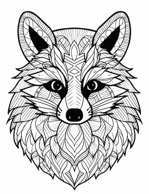 a coloring page with a fox head and leaves generativ ai