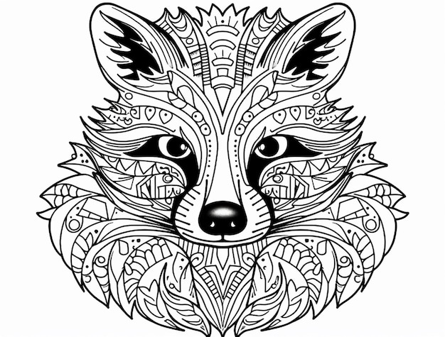 a coloring page with a foxs head and patterns generative ai