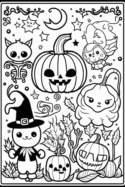 Premium AI Image | a coloring page with a halloween scene and a cat ...