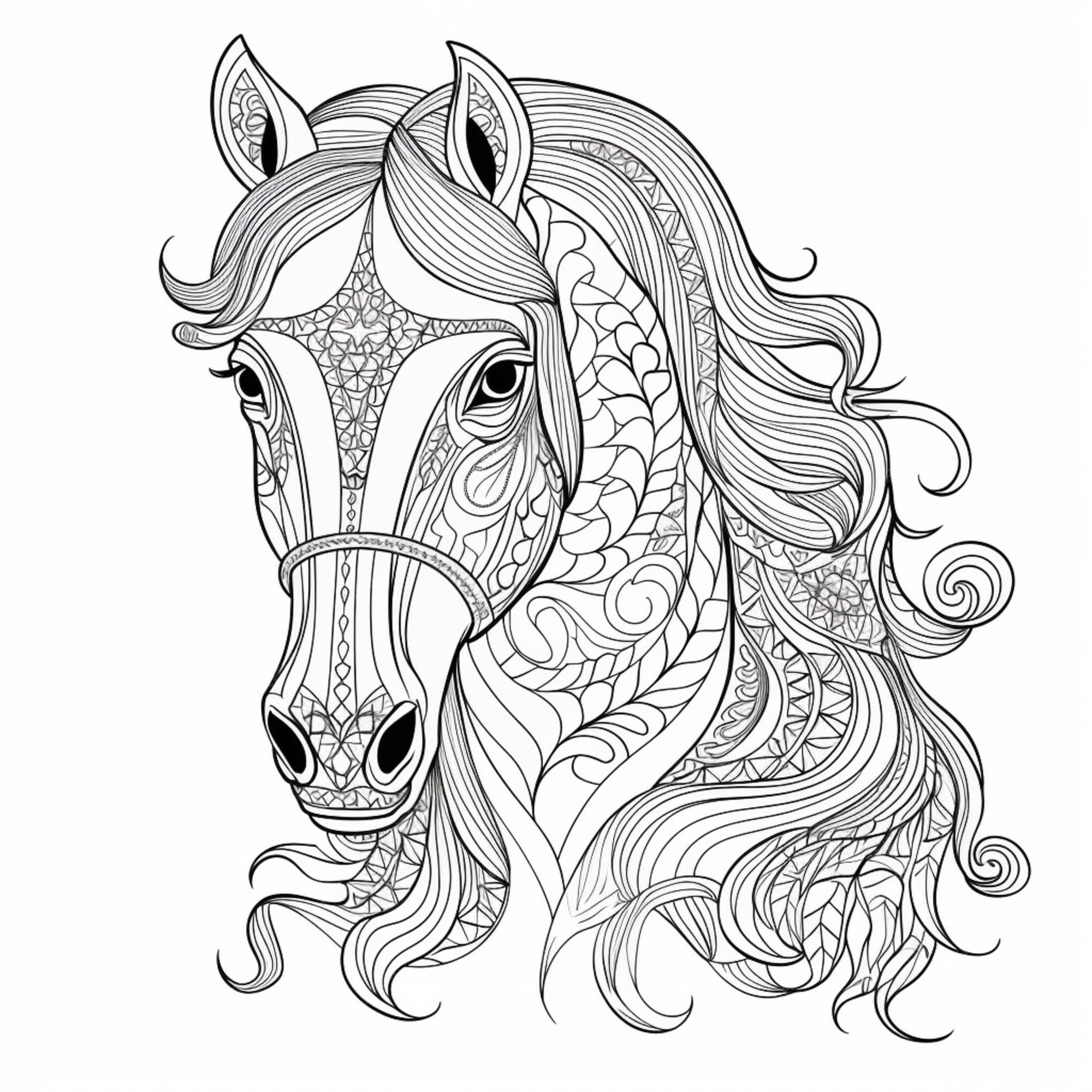 Premium AI Image | a coloring page with a horse with long hair and a ...