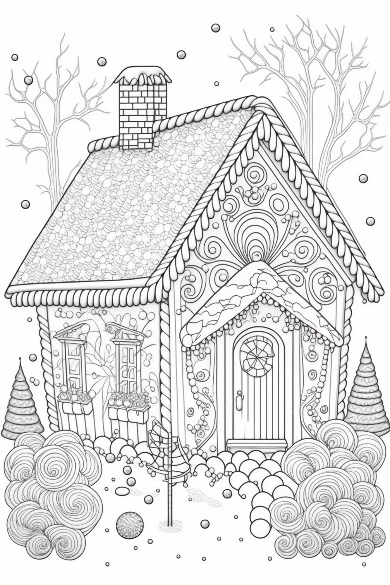 Premium Photo | A coloring page with a house and trees in the