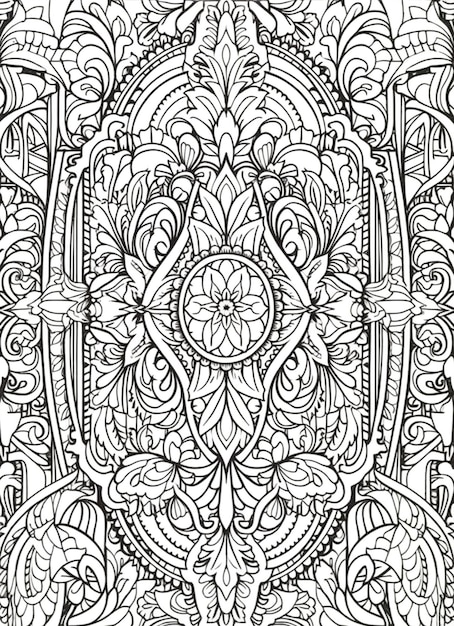 A coloring page with a large floral design generative ai