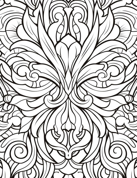 a coloring page with a large flower design in black and white generative ai