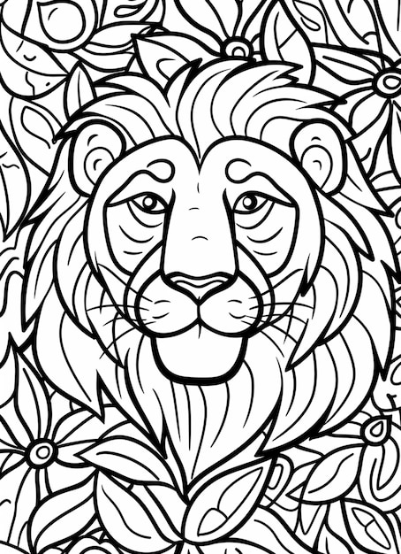 a coloring page with a lion and a bird on it generative ai