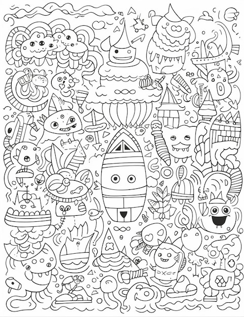 Photo a coloring page with a lot of different animals and animals generative ai