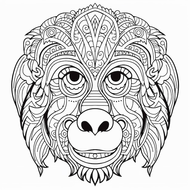 Foto una pagina da colorare con una faccia di scimmia e modelli generativi ai