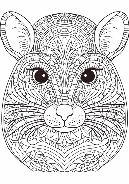 a coloring page with a mouse face and a pattern on it generative ai