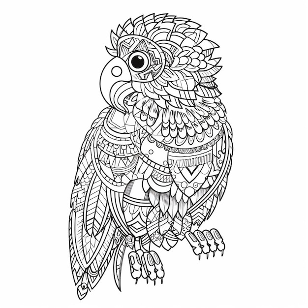 Photo a coloring page with an owl sitting on a branch generative ai