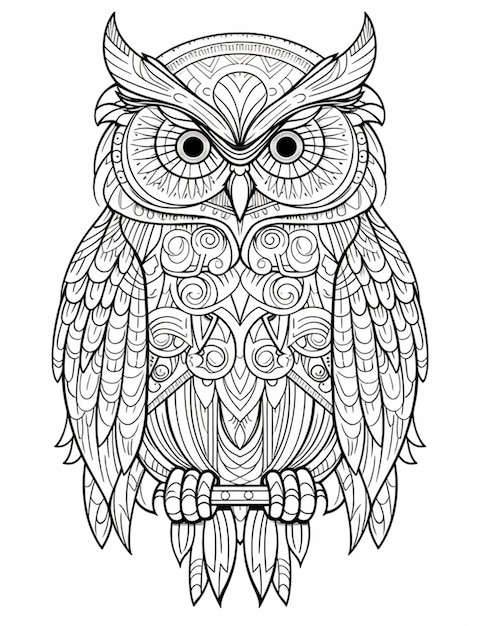 Photo a coloring page with an owl sitting on a branch generative ai